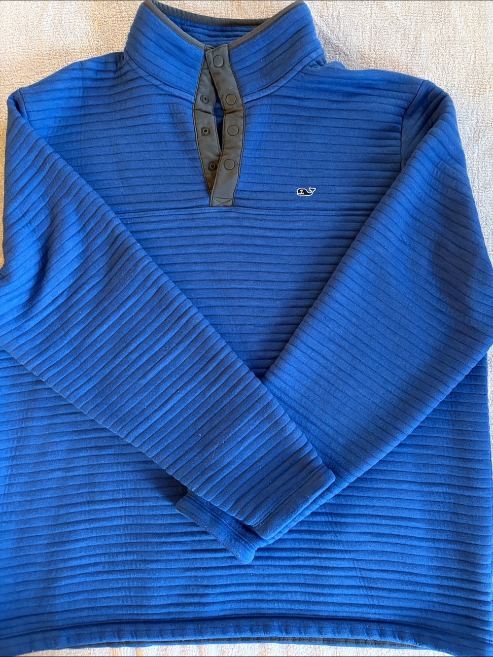 Vineyard Vines Men's Royal Blue Quilted Zip-Style Snap Pullover